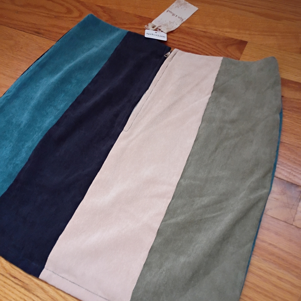 Hem & Thread Mini Skirt Spring  Colorblock Corduroy Zipper Closure Medium - Picture 9 of 15